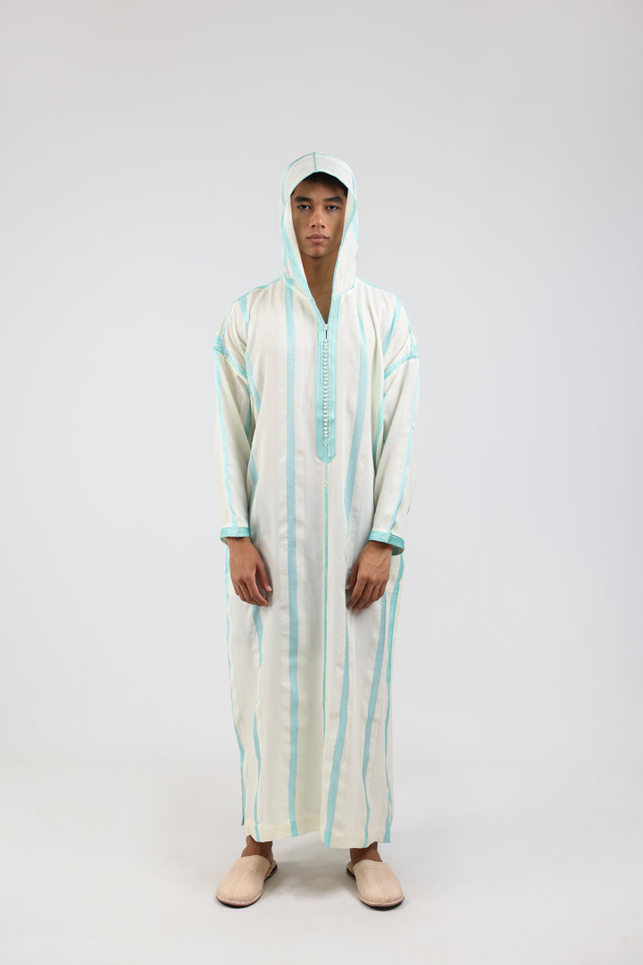 Djellaba Sousdi Royal White Cyan Front
