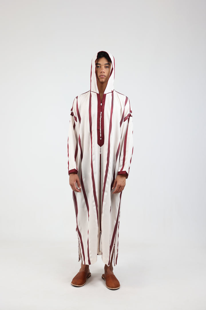 Djellaba Sousdi Royal White Burgundy Front